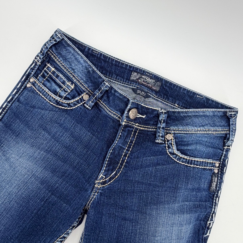 Silver Jeans Suki Bootcut Jeans 31x32 Dark Wash Cotton Thick Stitch Womens